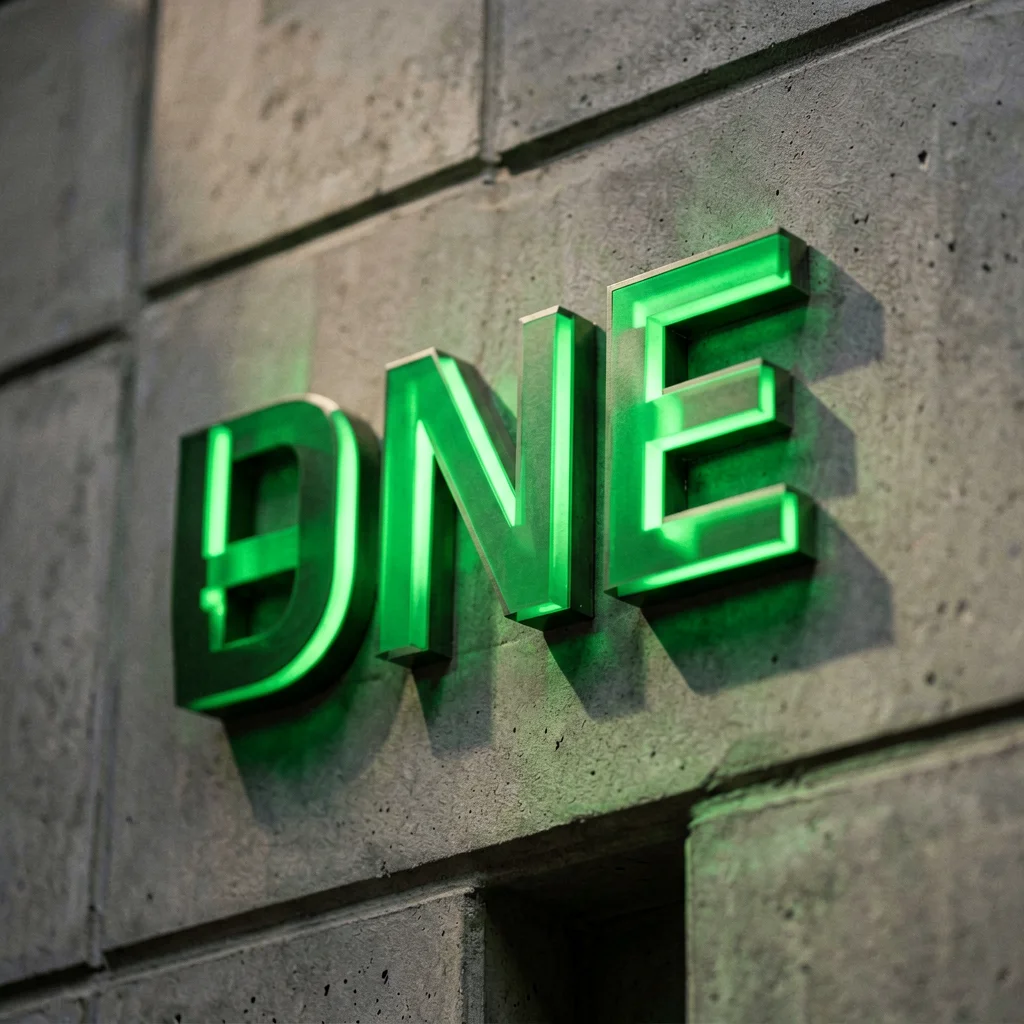 Architectural Signage - Close-up of flush-mounted illuminated channel letters on architectural surface