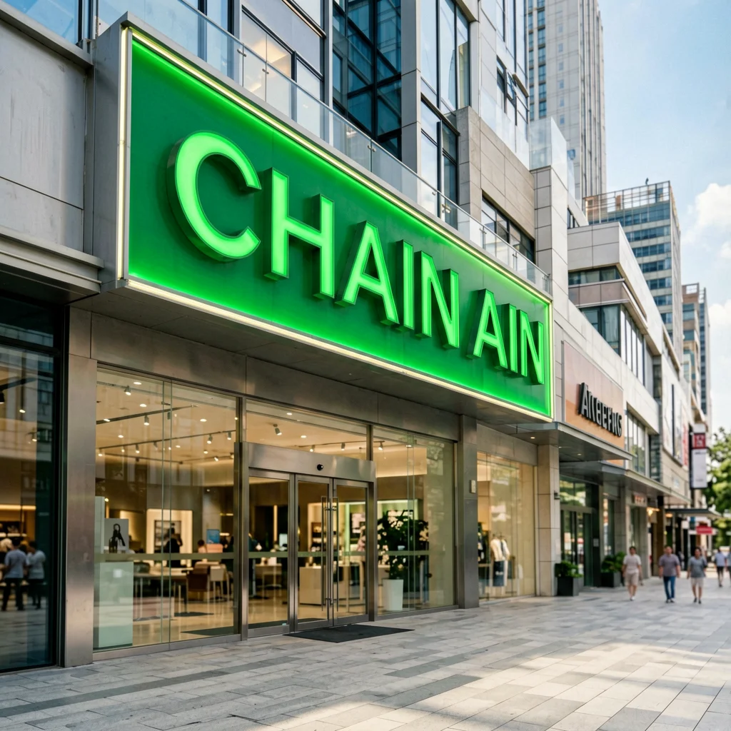 Chain Store Signage - Professional signage installation at high-traffic commercial location with consistent brand identity