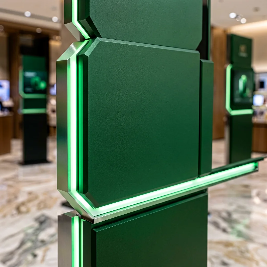 Chain Store Signage - Modular sign system components showing uniform brand color illumination across elements