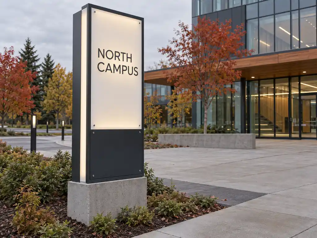 Campus Wayfinding Sign System for a Canadian Corporate Campus — Canada illuminated signage project photo