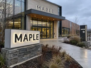 Stone-Base Monument Sign and Bilingual Facade Letters for a Canadian Library & Cultural Centre — Y SIGNS LED project case study