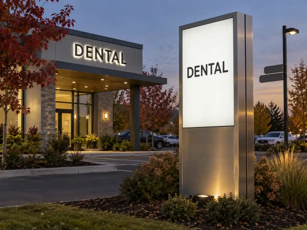 Bilingual Facade Letters and a Freestanding Pylon Sign for a Canadian Dental Clinic — Canada signage project detail 2