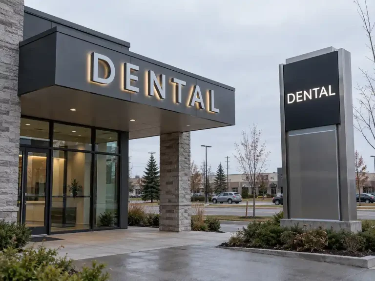 Bilingual Facade Letters and a Freestanding Pylon Sign for a Canadian Dental Clinic — signage case study