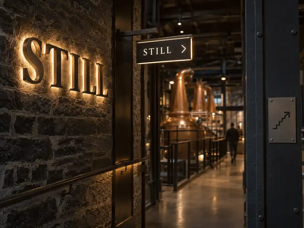 Exterior Illuminated Letters, Wayfinding and Safety Signage for a UK Distillery Visitor Centre — United Kingdom signage project detail 1