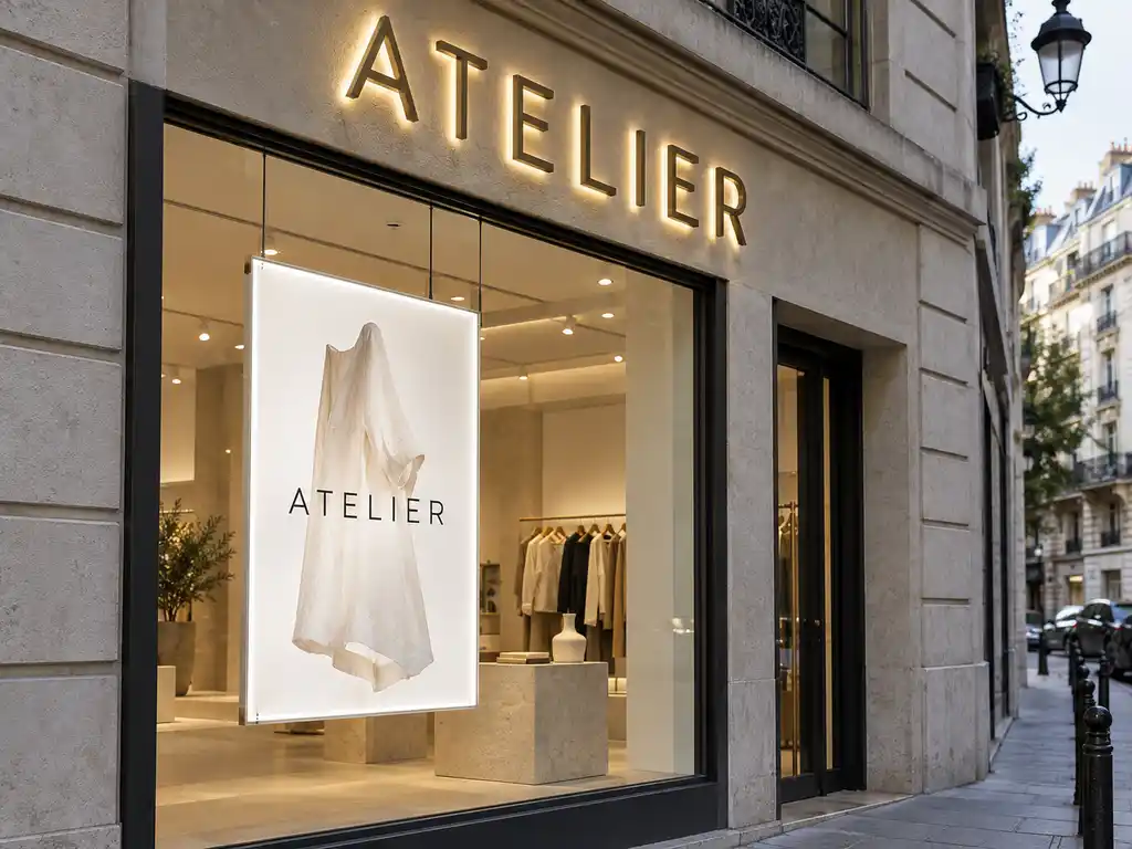 Minimalist Illuminated Facade Letters and Window Signage for a French Fashion Boutique — Europe signage project detail 1