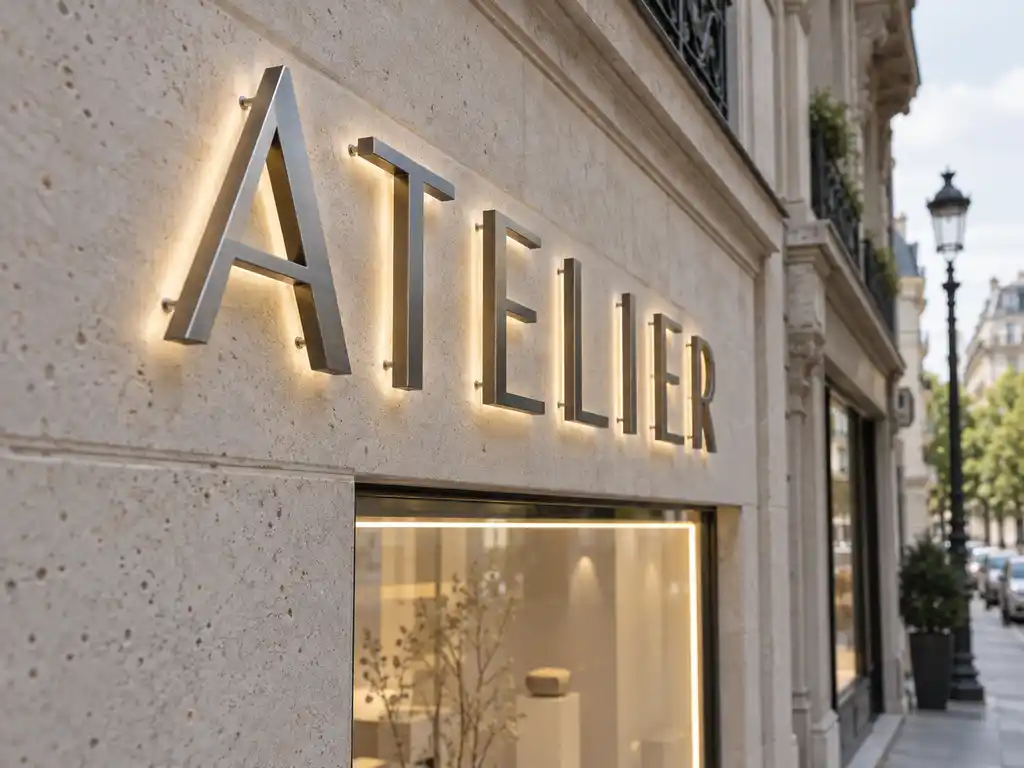 Minimalist Illuminated Facade Letters and Window Signage for a French Fashion Boutique — Europe signage project detail 2