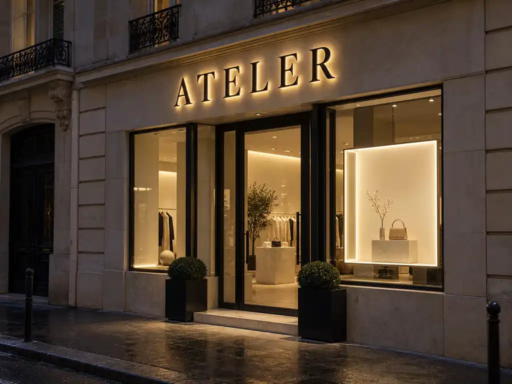 Minimalist Illuminated Facade Letters and Window Signage for a French Fashion Boutique — Europe signage project detail 3