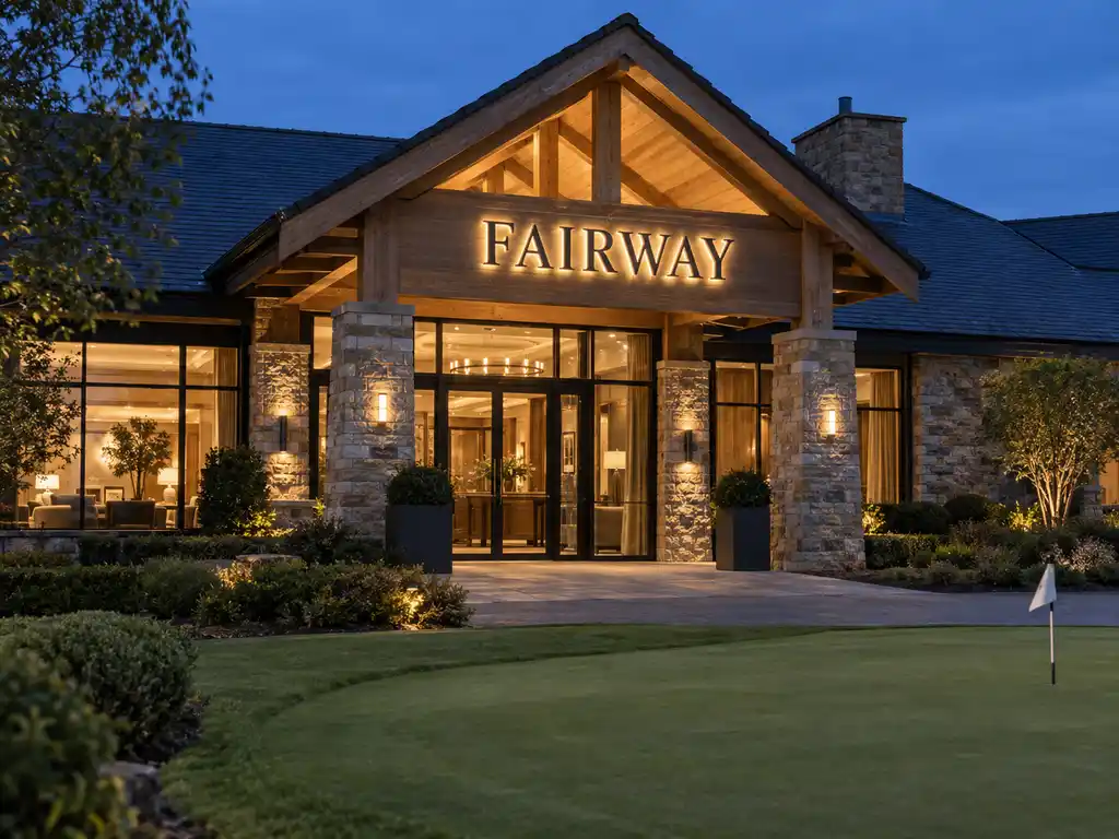 Clubhouse Logo Wall and Entrance Canopy Letters for a UK Golf Club — United Kingdom signage project detail 2