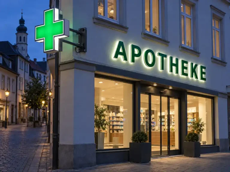 Illuminated Pharmacy Cross Light Box and Facade Letters for a German Pharmacy — signage case study