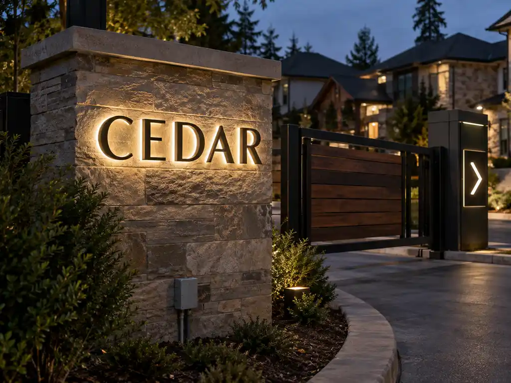 Illuminated Home Number and Entry Facade Signs for a Canadian Residential Development — Canada signage project detail 1