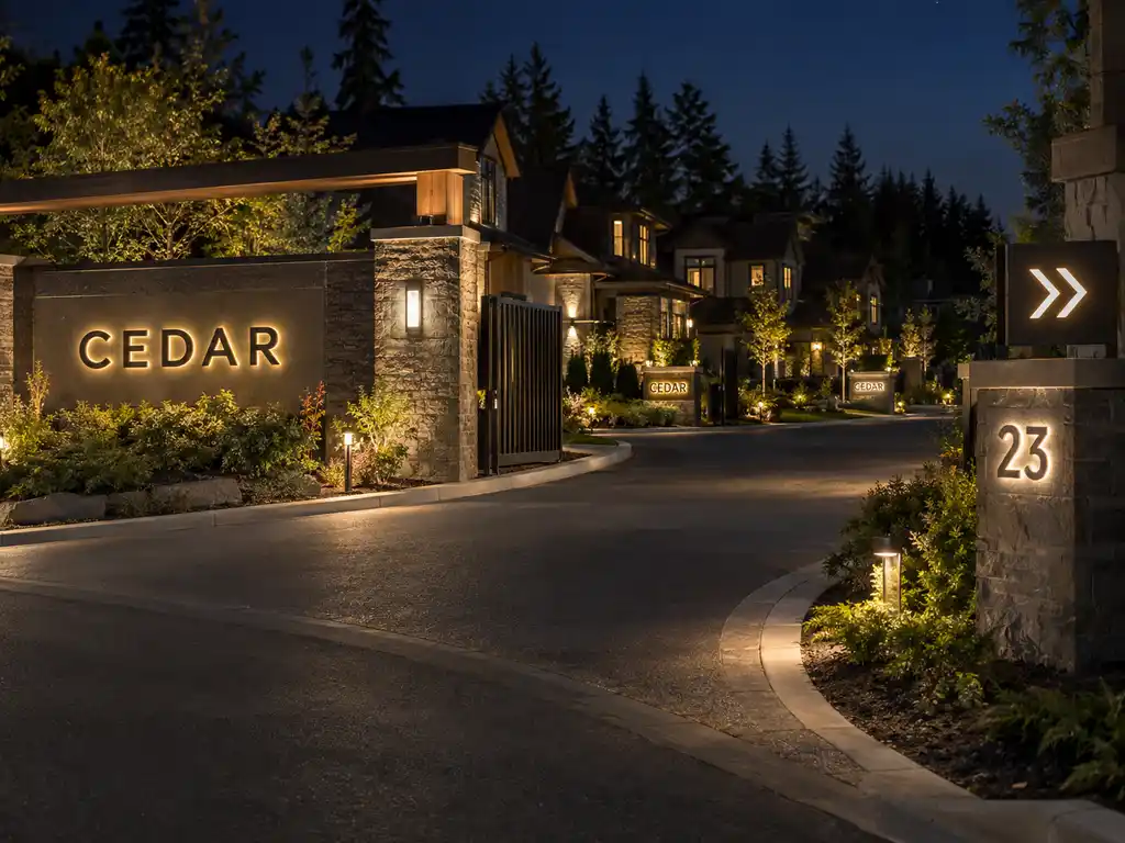 Illuminated Home Number and Entry Facade Signs for a Canadian Residential Development — Canada signage project detail 3