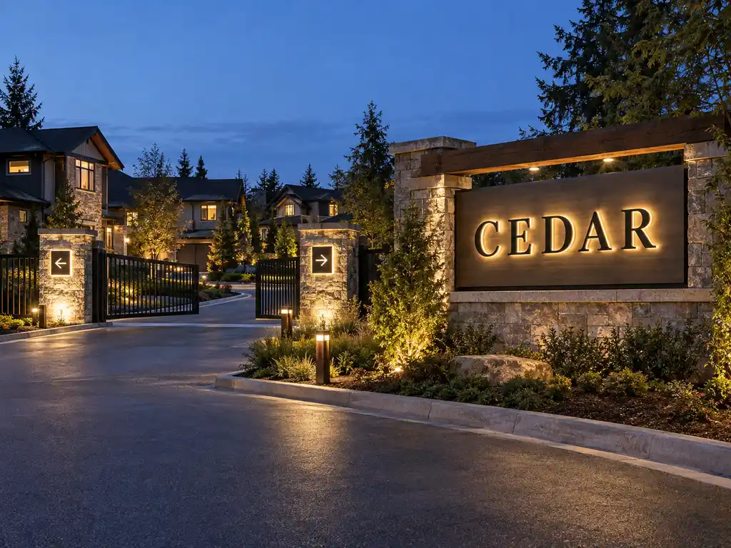 Illuminated Home Number and Entry Facade Signs for a Canadian Residential Development — Canada illuminated signage project photo