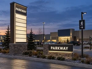 Pylon and Stone-Base Monument Signs for a Canadian Retail Plaza — Y SIGNS LED project case study