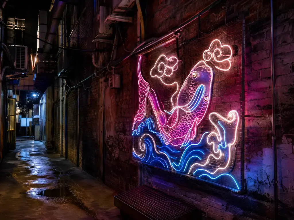 Custom shaped neon artwork, hand-bent glass tube with LED flex hybrid
