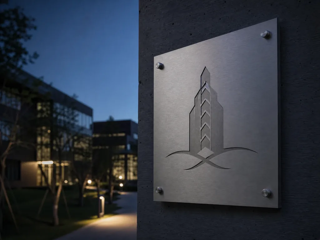Non-illuminated brushed stainless steel building ID marker, 316L CNC-milled