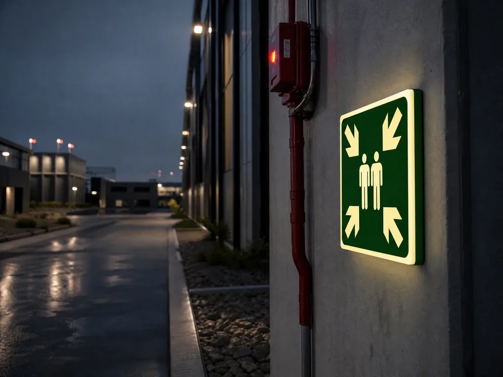 Photoluminescent emergency assembly point marker, DIN 67510 Class C