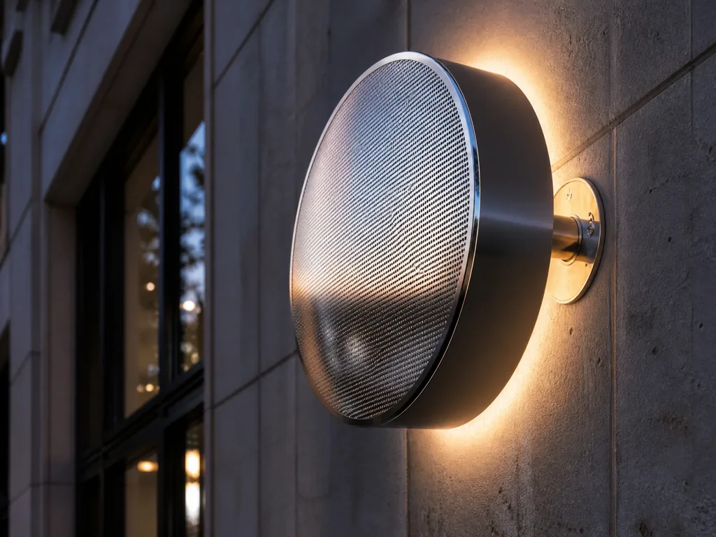 Perforated stainless steel letter with 0.8mm micro-perforations, soft halo glow