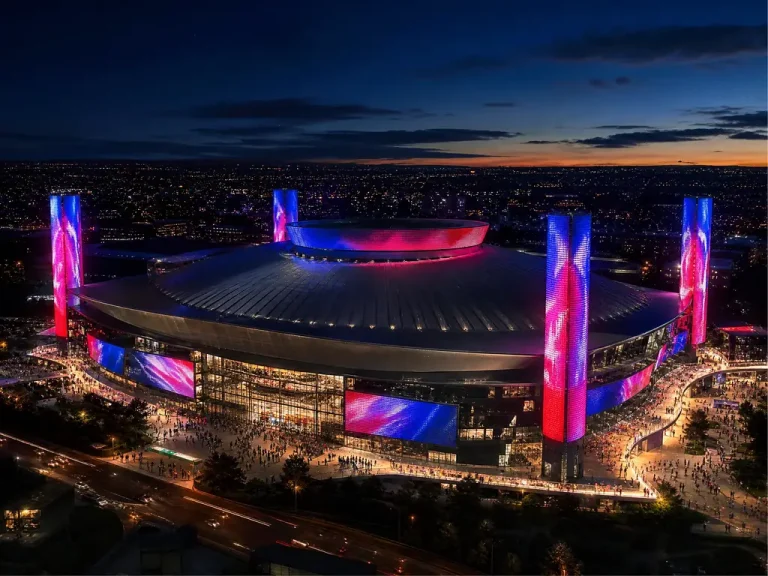 Sports Stadium Exterior: Monument Pylons, Dynamic LED, and Sponsorship Signage for a US Multi-Purpose Arena — signage case study