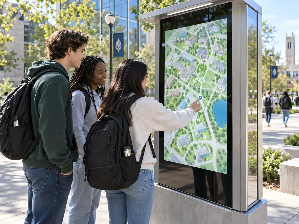 Interactive digital wayfinding kiosk on a university campus
